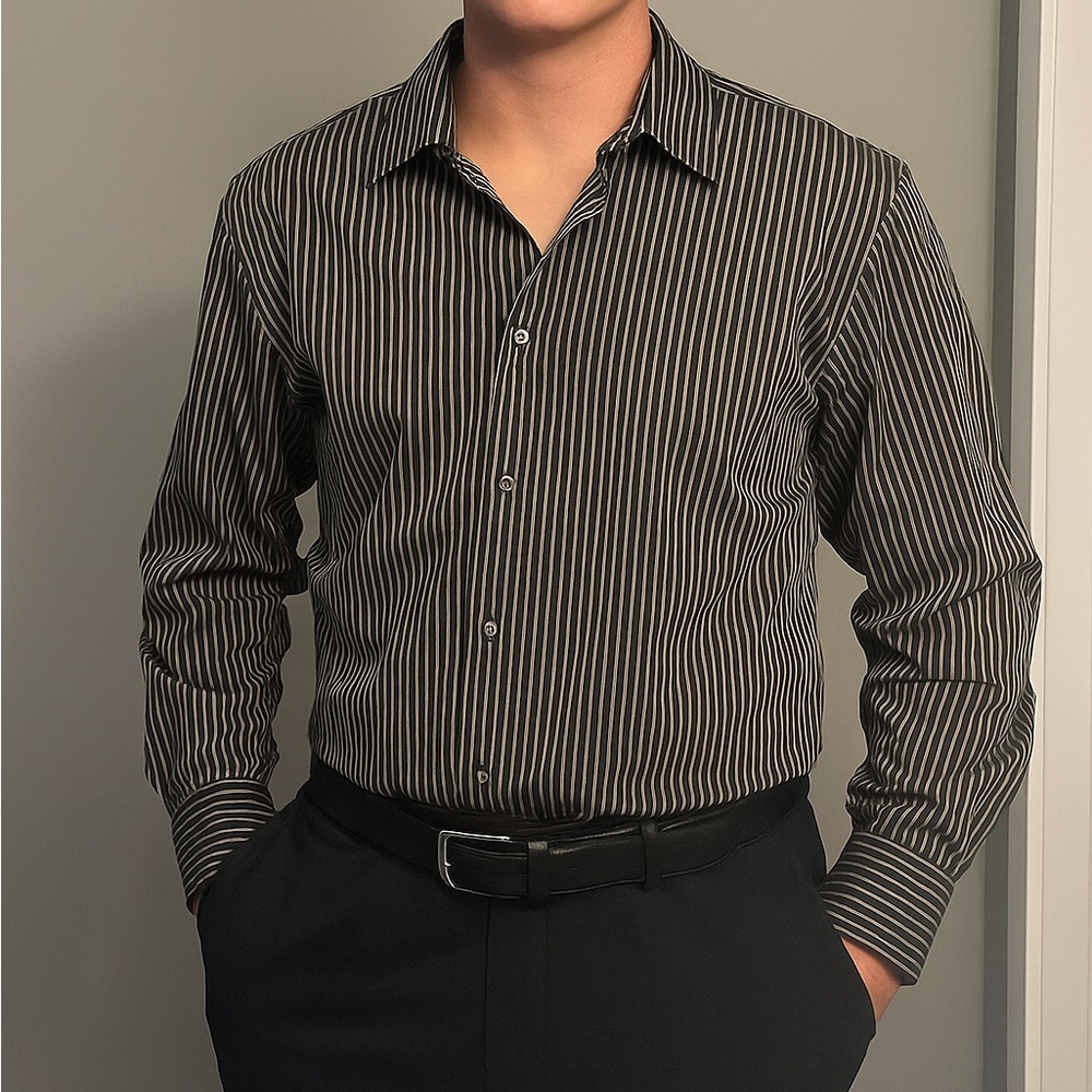 Express Black and White Striped Dress Shirt